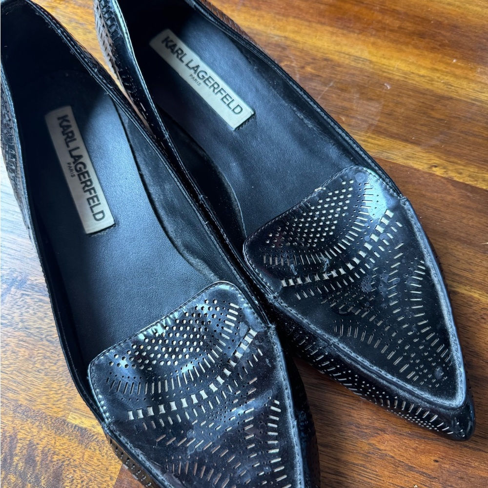 Karl Lagerfeld Black Flats with Elegant Detailing